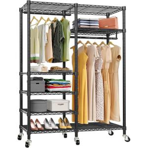 imageVIPEK R4 Garment Racks Heavy Duty Clothes Rack 620lb Capacity Metal Frame Rolling Lockable Wheels ampamp 6 Tiers Adjustable Height Shelves ampamp Hanger Rods Sturdy Wardrobe Closet for Home Storage BlackBlack