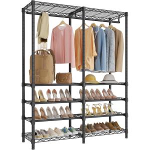 imageVIPEK S2i Freestanding Shoe Rack  Tall Shoe Rack for Closet Boot Organizer for Entryway Large Shoe Organizer Storage Heavy Duty Metal Shoe Shelf and Coat Rack Black