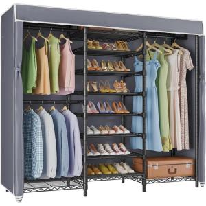 imageVIPEK S3 Heavy Duty Garment Rack Freestanding Clothes Rack Closet Storage Organizer Large Wardrobe with 6Tier Shoe Rack Hanging Rod Adjustable Shelf 689quot L x 157quot W x 764quot H BlackBlack Rack With Grey Cover