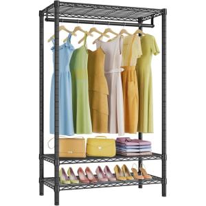 imageVIPEK V1 3 Tiers Wire Garment Racks Heavy Duty Clothes Racks for Hanging Clothes Portable Closet with Hanging Rod Adjustable Shelves Clothing Rack Freestanding Wardrobe Max Load 400LBS BlackBlack