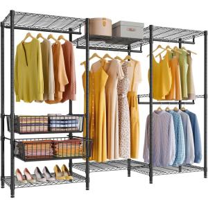 imageVIPEK V10 Garment Rack Large Size Heavy Duty Clothes Rack with Hanging Rods Adjustable Shelves ampamp 2 Slid Storage Baskets Wire Clothing Rack 689quot W x 157quot D x 764quot H Max Load 920 LBS BlackBlack