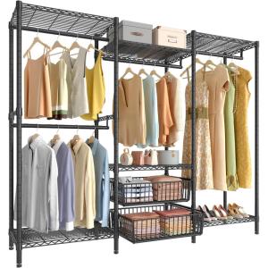 imageVIPEK V10i Medium Heavy Duty Clothes Rack Freestanding Coat Rack for Hanging Clothes Wardrobe Metal Clothing Rack with 2 Slid Storage Baskets 689quot L x 157quot W x 764quot H BlackBlack