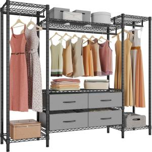 imageVIPEK V20 Wire Garment Rack Heavy Duty Clothes Rack Metal Clothing Rack with 6 Shelves 3 Hang Rods ampamp 4 Fabric Drawers Compact Wardrobe Closet 567quot L x 146quot W x 709quot H BlackBlack
