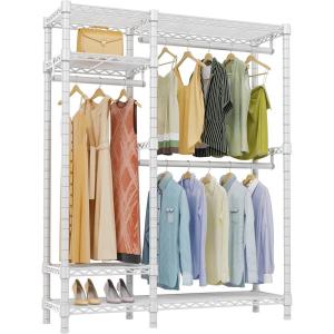 imageVIPEK V2S Heavy Duty Clothes Rack Portable Metal Clothing Racks with 4 Tiers Adjustable Wire Shelving ampamp 3 Hanging Rods Freestanding Wardrobe Portable Closet Rack Max Load 800LBS BlackWhite