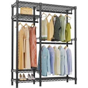imageVIPEK V2S Heavy Duty Clothes Rack Portable Metal Clothing Racks with 4 Tiers Adjustable Wire Shelving ampamp 3 Hanging Rods Freestanding Wardrobe Portable Closet Rack Max Load 800LBS BlackBlack