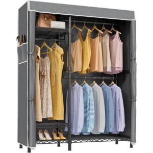 imageVIPEK V2SC Heavy Duty Clothes Rack with Upgraded Polyester Cover Metal Portable Closet with Adjustable Shelves ampamp Hanging Rods Freestanding Wardrobe Closet for Bedroom Max Load 800LBSBlack Rack With Grey Cover