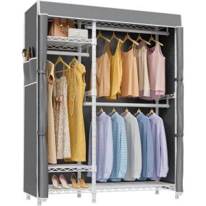 imageVIPEK V2SC Heavy Duty Clothes Rack with Upgraded Polyester Cover Metal Portable Closet with Adjustable Shelves ampamp Hanging Rods Freestanding Wardrobe Closet for Bedroom Max Load 800LBSWhite Rack with Grey Cover