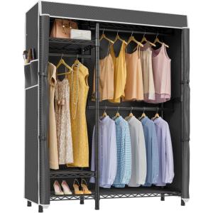 imageVIPEK V2SC Heavy Duty Clothes Rack with Upgraded Polyester Cover Metal Portable Closet with Adjustable Shelves ampamp Hanging Rods Freestanding Wardrobe Closet for Bedroom Max Load 800LBSBlack Rack With Black Cover
