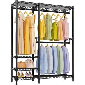 imageVIPEK V2i Garment Rack for Hanging Clothes Portable Closet System with 4 Adjustable Shelves ampamp 2 Hanging Rods Heavy Duty Metal Clothes Rack Freestanding Wardrobe Closet Rack Max Load 700lbsBlack