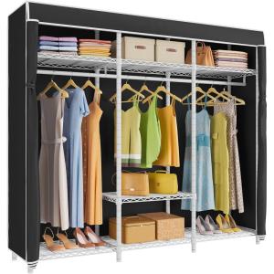 imageVIPEK V30 Heavy Duty Clothes Rack with 7 Adjustable Shelves ampamp 2 Hang Rods Portable Closet Metal Clothing Rack Freestanding Wardrobe Closet for Hanging Clothes Max Load 870lbsWhite Rack With Black Cover