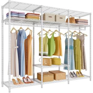 imageVIPEK V30 Heavy Duty Clothes Rack with 7 Adjustable Shelves ampamp 2 Hang Rods Portable Closet Metal Clothing Rack Freestanding Wardrobe Closet for Hanging Clothes Max Load 870lbsWhite