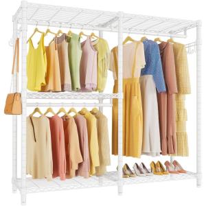 imageVIPEK V4 Heavy Duty Clothing Rack for Hanging Clothes 810lbs Load Capacity Double Rod Garment Rack with Adjustable Shelves ampamp Side Hooks Metal Wardrobe Closet System Easy to Assemble BlackWhite