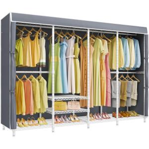 imageVIPEK V40C Covered Clothes Rack Heavy Duty Clothing Rack with Cover Custom Freestanding Closet Portable Wardrobe Closet for Bedroom Large Black Coset Rack with Black Oxford Fabric CoverWhite Rack With Grey Cover