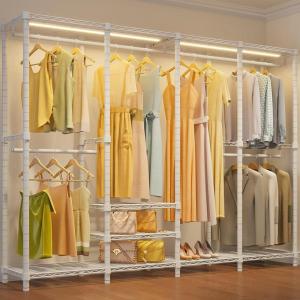 imageVIPEK V40L Clothes Rack with Dimmable LED Lights 3000K Warm White Heavy Duty Clothing Rack for Hanging Clothes Portable Closet Wardrobe Freestanding Closet Rack for Bedroom Max Load 890lbs BlackWhite Rack with Warm White Light