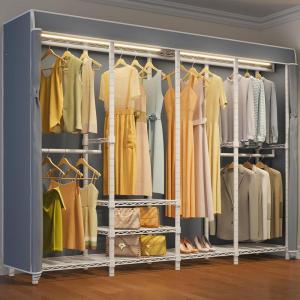 imageVIPEK V40L Clothes Rack with Dimmable LED Lights 3000K Warm White Heavy Duty Clothing Rack for Hanging Clothes Portable Closet Wardrobe Freestanding Closet Rack for Bedroom Max Load 890lbs BlackWhite Rack with Grey Cover