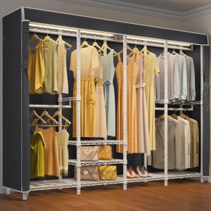 imageVIPEK V40L Clothes Rack with Dimmable LED Lights 3000K Warm White Heavy Duty Clothing Rack for Hanging Clothes Portable Closet Wardrobe Freestanding Closet Rack for Bedroom Max Load 890lbs BlackWhite Rack with Black Cover