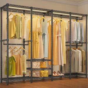 imageVIPEK V40L Clothes Rack with Dimmable LED Lights 3000K Warm White Heavy Duty Clothing Rack for Hanging Clothes Portable Closet Wardrobe Freestanding Closet Rack for Bedroom Max Load 890lbs BlackBlack Rack with Warm White Light