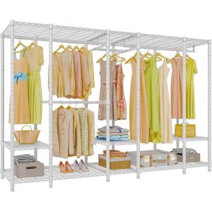 imageVIPEK V50 Extra Large Portable Closet Rack Bedroom Armoire Freestanding Wardrobe Closet Heavy Duty Clothes Rack MultiFunctional Metal Clothing Rack for Hanging Clothes Max Load 1300lbs BlackWhite