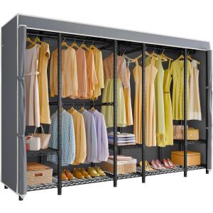 imageVIPEK V50C Black Portable Closet Rack with Black Cover Large Freestanding Wardrobe Closet Heavy Duty Clothes Rack Sturdy Clothing Rack for Hanging Clothes Max Load 1300lbsBlack Rack with Grey Cover