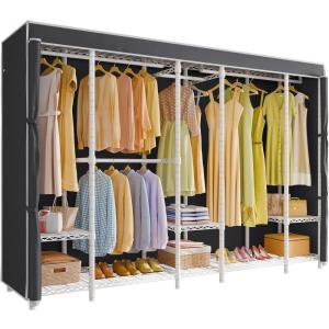 imageVIPEK V50C Black Portable Closet Rack with Black Cover Large Freestanding Wardrobe Closet Heavy Duty Clothes Rack Sturdy Clothing Rack for Hanging Clothes Max Load 1300lbsWhite Rack with Black Cover