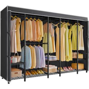 imageVIPEK V50C Black Portable Closet Rack with Black Cover Large Freestanding Wardrobe Closet Heavy Duty Clothes Rack Sturdy Clothing Rack for Hanging Clothes Max Load 1300lbsBlack Rack with Black Cover