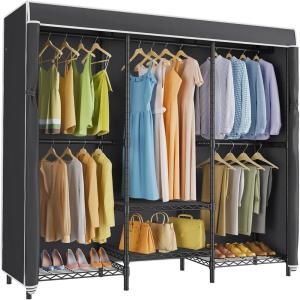imageVIPEK V5C SE Covered Clothes Rack Heavy Duty Garment Rack with Cover and Adjustable Shelves Freestanding Portable Closet Wardrobe Closet Racks Black Clothing Rack with Black Upgarded Polyester CoverBlack Rack with Black Cover