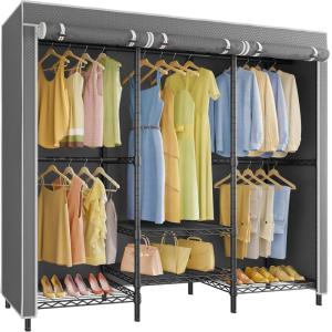 imageVIPEK V5C SE Covered Clothes Rack Heavy Duty Garment Rack with Cover and Adjustable Shelves Freestanding Portable Closet Wardrobe Closet Racks Black Clothing Rack with Black Upgarded Polyester CoverBlack Rack With Grey Polyester Cover