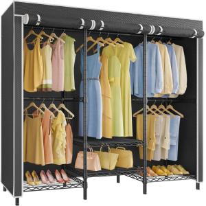 imageVIPEK V5C SE Covered Clothes Rack Heavy Duty Garment Rack with Cover and Adjustable Shelves Freestanding Portable Closet Wardrobe Closet Racks Black Clothing Rack with Black Upgarded Polyester CoverBlack Rack with Black Polyester Cover