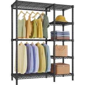 imageVIPEK V7 Garment Rack for Hanging Clothes Heavy Duty Clothes Rack with Shelves Portable Closet Racks Metal Clothing Racks 5 Tiers Freestanding Closet Wardrobe System Max Load 670lbs BlackBlack