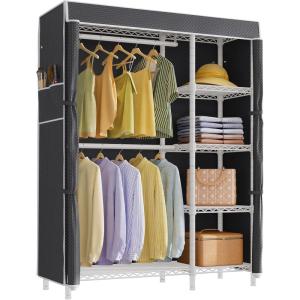 imageVIPEK V7 Garment Rack for Hanging Clothes Heavy Duty Clothes Rack with Shelves Portable Closet Racks Metal Clothing Racks 5 Tiers Freestanding Closet Wardrobe System Max Load 670lbs BlackWhite Rack with Black Upgraded Cover