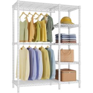 imageVIPEK V7 Garment Rack for Hanging Clothes Heavy Duty Clothes Rack with Shelves Portable Closet Racks Metal Clothing Racks 5 Tiers Freestanding Closet Wardrobe System Max Load 670lbs BlackWhite