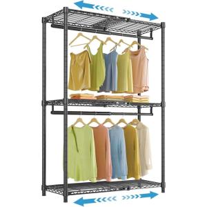 imageVIPEK X1 Expandable Clothes Rack Heavy Duty Adjustable from 2 to 35quot with Adjustable Shelves and Hanger Rods Reachin ampamp Walkin Closets Metal Garment Racks Portable Closet BlackWhite
