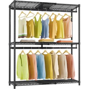 imageVIPEK X1 Expandable Clothes Rack Heavy Duty Adjustable from 2 to 35quot with Adjustable Shelves and Hanger Rods Reachin ampamp Walkin Closets Metal Garment Racks Portable Closet BlackBlack