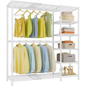 imageVIPEK X2 Expandable Reachin Closet Racks Adjustable from 33quot to 48quot Portable Open Walkin Closet Rack System with Flexible Shelves and Hanger Rods Clothing Rack for Hanging Clothes BlackWhite