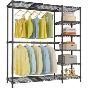 imageVIPEK X2 Expandable Reachin Closet Racks Adjustable from 33quot to 48quot Portable Open Walkin Closet Rack System with Flexible Shelves and Hanger Rods Clothing Rack for Hanging Clothes BlackBlack