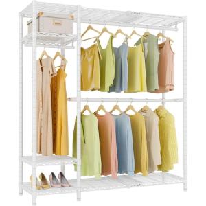 imageVIPEK X20 Expandable Metal Clothing Rack Adjustable from 33quot to 48quot Heavy Duty Garment Racks with Adjustable Shelves and Hanger Rods Portable Wardrobe Open Closet Rack System BlackWhite