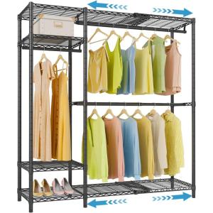 imageVIPEK X20 Expandable Metal Clothing Rack Adjustable from 33quot to 48quot Heavy Duty Garment Racks with Adjustable Shelves and Hanger Rods Portable Wardrobe Open Closet Rack System BlackBlack