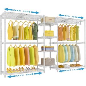 imageVIPEK X3 Expandable Heavy Duty Clothes Rack Adjustable from 52quot to 8 with Adjustable Shelves and Hanger Rods Large Freestanding Clothing Racks Reachin ampamp Walkin Closet Max Load 1210LBS BlackWhite