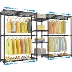 imageVIPEK X3 Expandable Heavy Duty Clothes Rack Adjustable from 52quot to 8 with Adjustable Shelves and Hanger Rods Large Freestanding Clothing Racks Reachin ampamp Walkin Closet Max Load 1210LBS BlackBlack