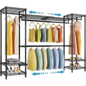 imageVIPEK X30 Expandable Clothes Rack Adjustable from 51quot to 611quot 950lbs Capacity Heavy Duty Portable Closet with 4 Hanger Rods ampamp 7 Wire Shelves Metal Wardrobe System for Reachin Closet BlackBlack