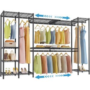 imageVIPEK X40 Expandable Large Reachin Closet Rack Adjustable from 64quot to 82 with Extendable Shelves and Hanger Rods Walkin Clothes Rack Mental Freestanding Clothing Racks Max Load 1240LBS BlackBlack