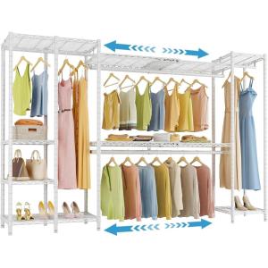 imageVIPEK X40 Expandable Large Reachin Closet Rack Adjustable from 64quot to 82 with Extendable Shelves and Hanger Rods Walkin Clothes Rack Mental Freestanding Clothing Racks Max Load 1240LBS BlackWhite