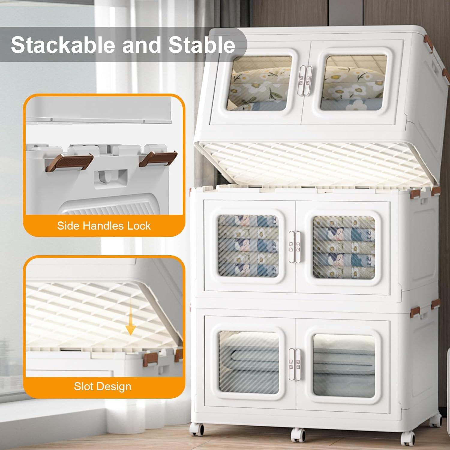 image220QT Extra Large Stackable Storage Bins Open Front 1Pack Collapsible Storage Bins with Lids and Wheels Plastic Storage Bins with Drawers Closet Organizers and Storage Drawers