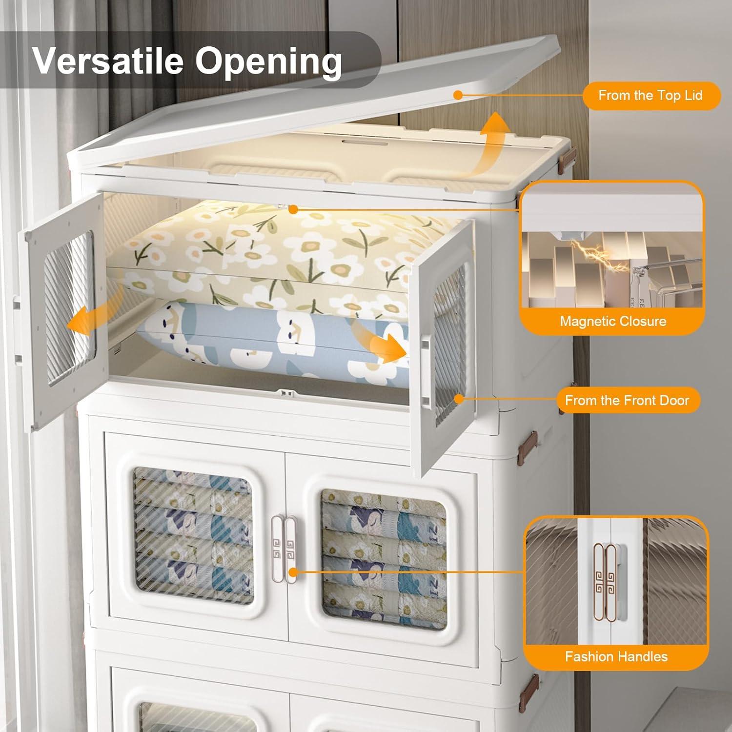 image220QT Extra Large Stackable Storage Bins Open Front 1Pack Collapsible Storage Bins with Lids and Wheels Plastic Storage Bins with Drawers Closet Organizers and Storage Drawers