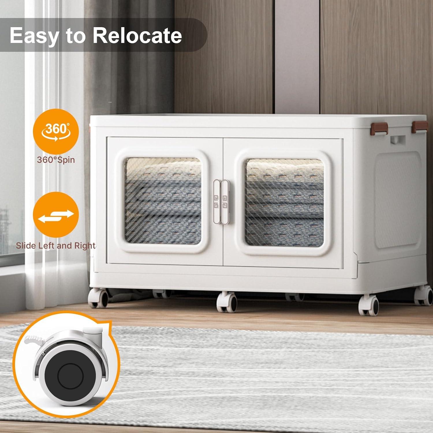 image220QT Extra Large Stackable Storage Bins Open Front 1Pack Collapsible Storage Bins with Lids and Wheels Plastic Storage Bins with Drawers Closet Organizers and Storage Drawers