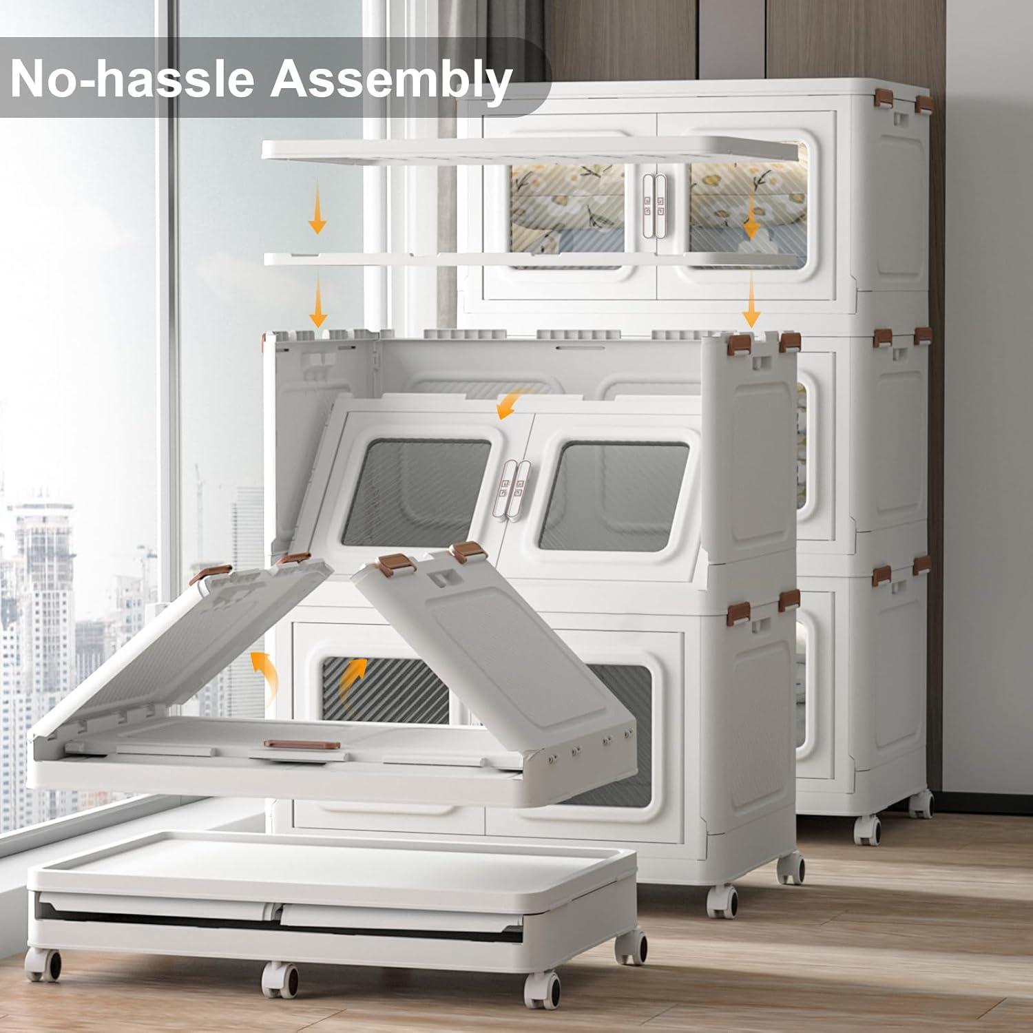 image220QT Extra Large Stackable Storage Bins Open Front 1Pack Collapsible Storage Bins with Lids and Wheels Plastic Storage Bins with Drawers Closet Organizers and Storage Drawers