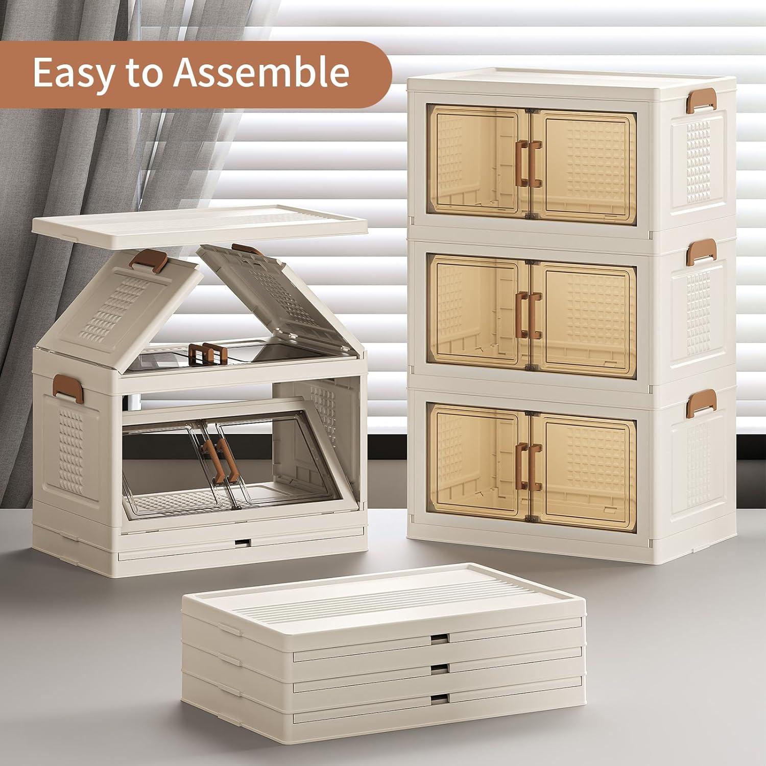 image285Qt70Gal Large Stackable Storage Bins with Lids and Divider 3Pack Collapsible Drawers with Doors Foldable Cabinet with Wheels Plastic Closet Organizers Containers for Home DormWhite160Qt40Gal