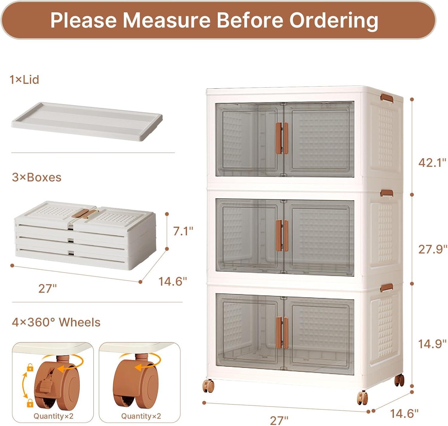 image285Qt70Gal Large Stackable Storage Bins with Lids and Divider 3Pack Collapsible Drawers with Doors Foldable Cabinet with Wheels Plastic Closet Organizers Containers for Home DormWhite95qt23gal