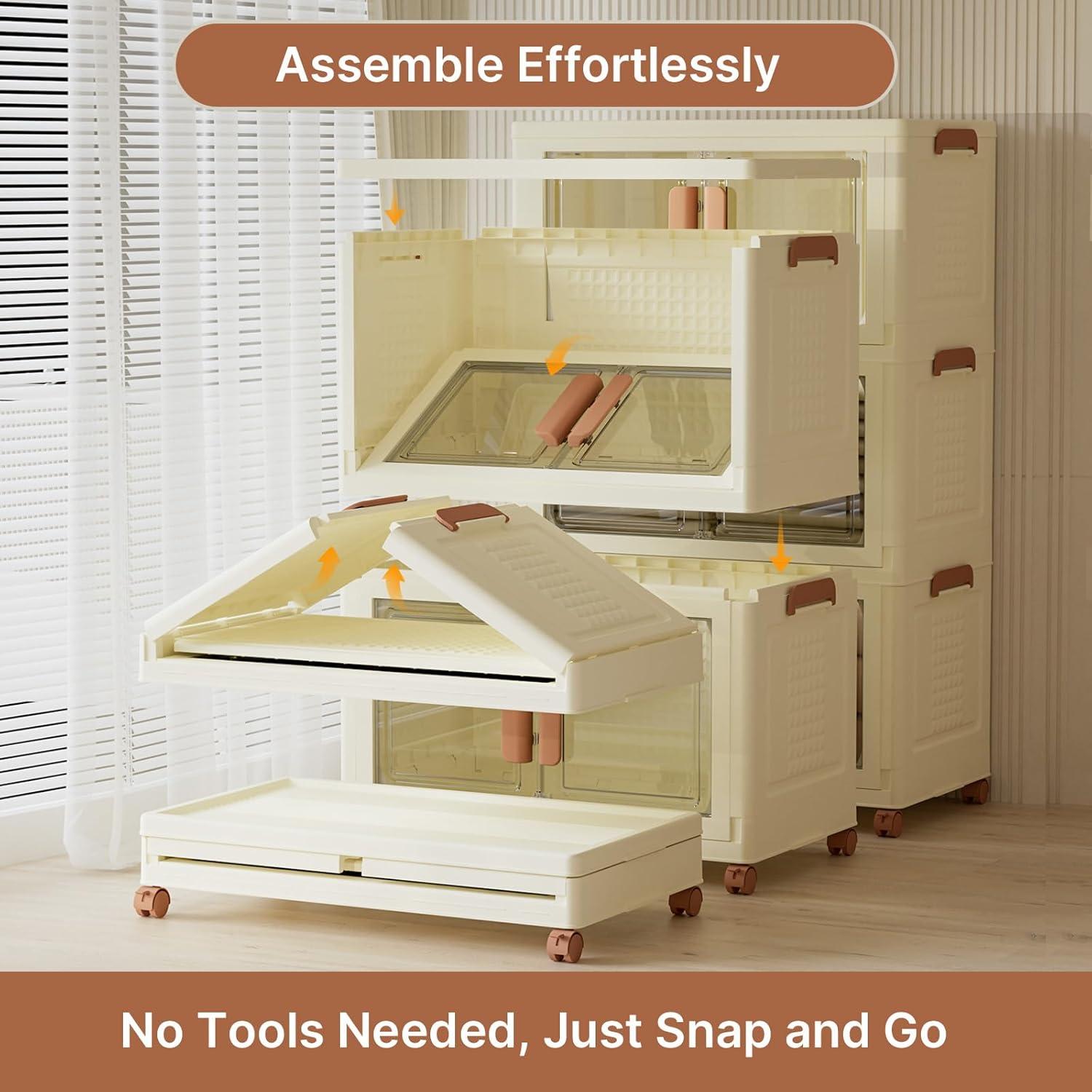 image285Qt70Gal Large Stackable Storage Bins with Lids and Divider 3Pack Collapsible Drawers with Doors Foldable Cabinet with Wheels Plastic Closet Organizers and Containers for Home Dorm