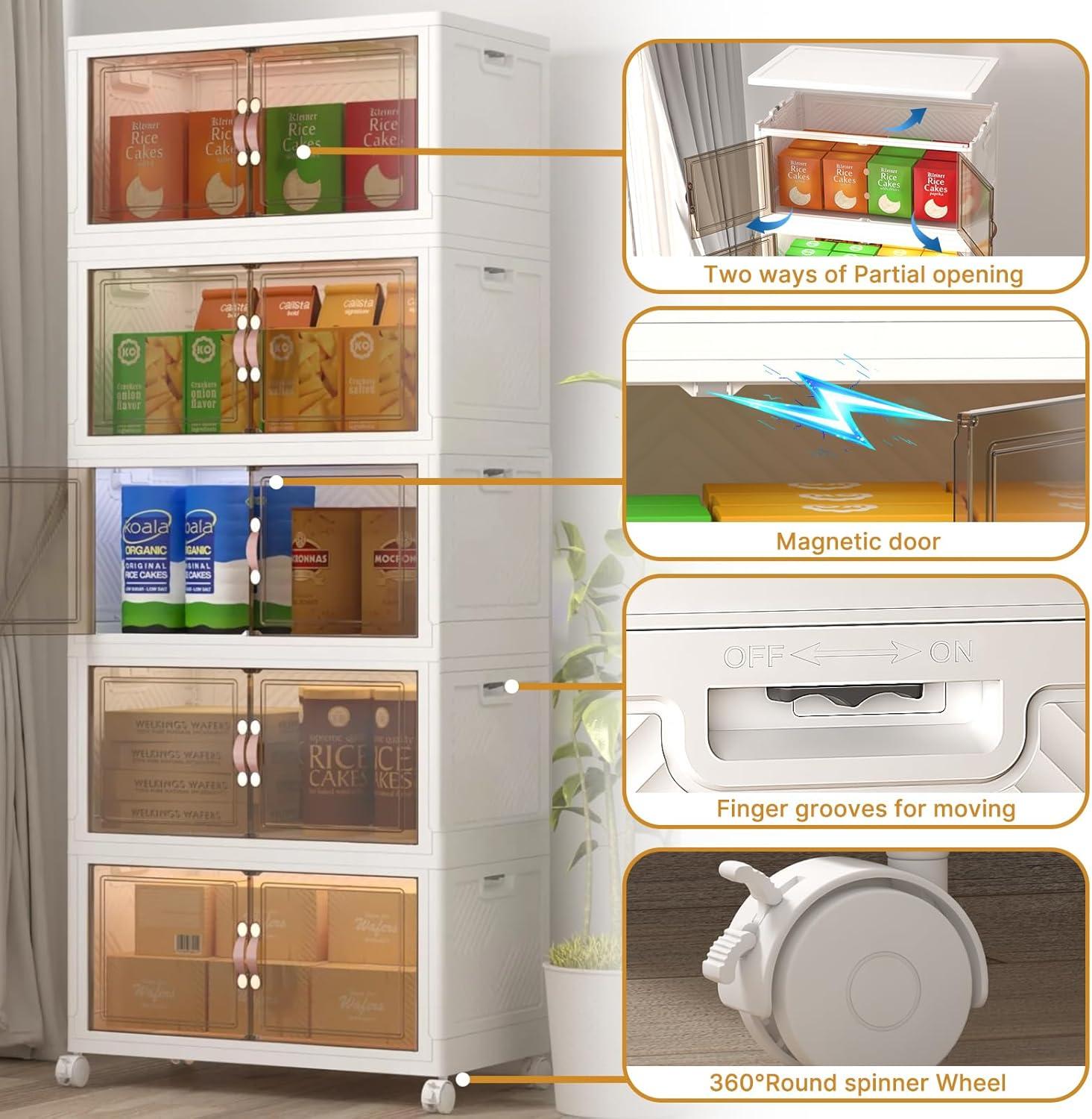 imageExtra Large Stackable Storage Bins with Lids ampamp Wheels ampamp Door 960QT160QT40GAL6Pack Foldable Collapsible Closet Organizers Plastic containers drawers for bedroom DormWhite165QT